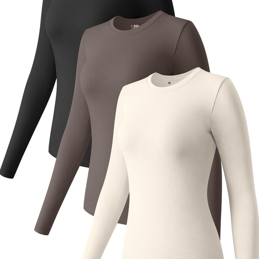 Womens 3 Piece Long Sleeve Tops Crew Neck Stretch Fitted Underscrubs Layer Tee S